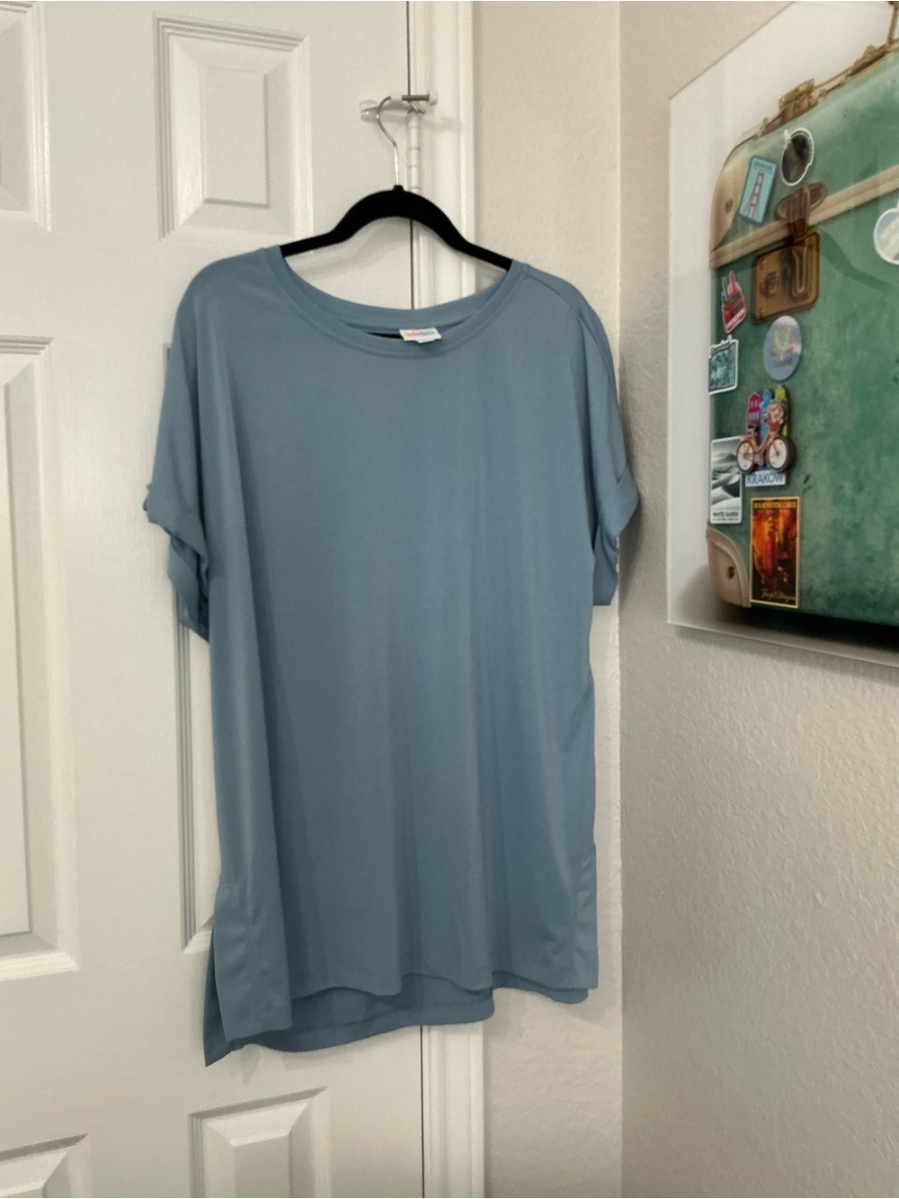 LuLaRoe Dusty Blue Short Sleeve Scoop Neck Top Leah